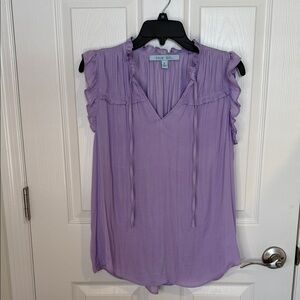 Women's Purple Ruffle neck and arms sleeveless top.